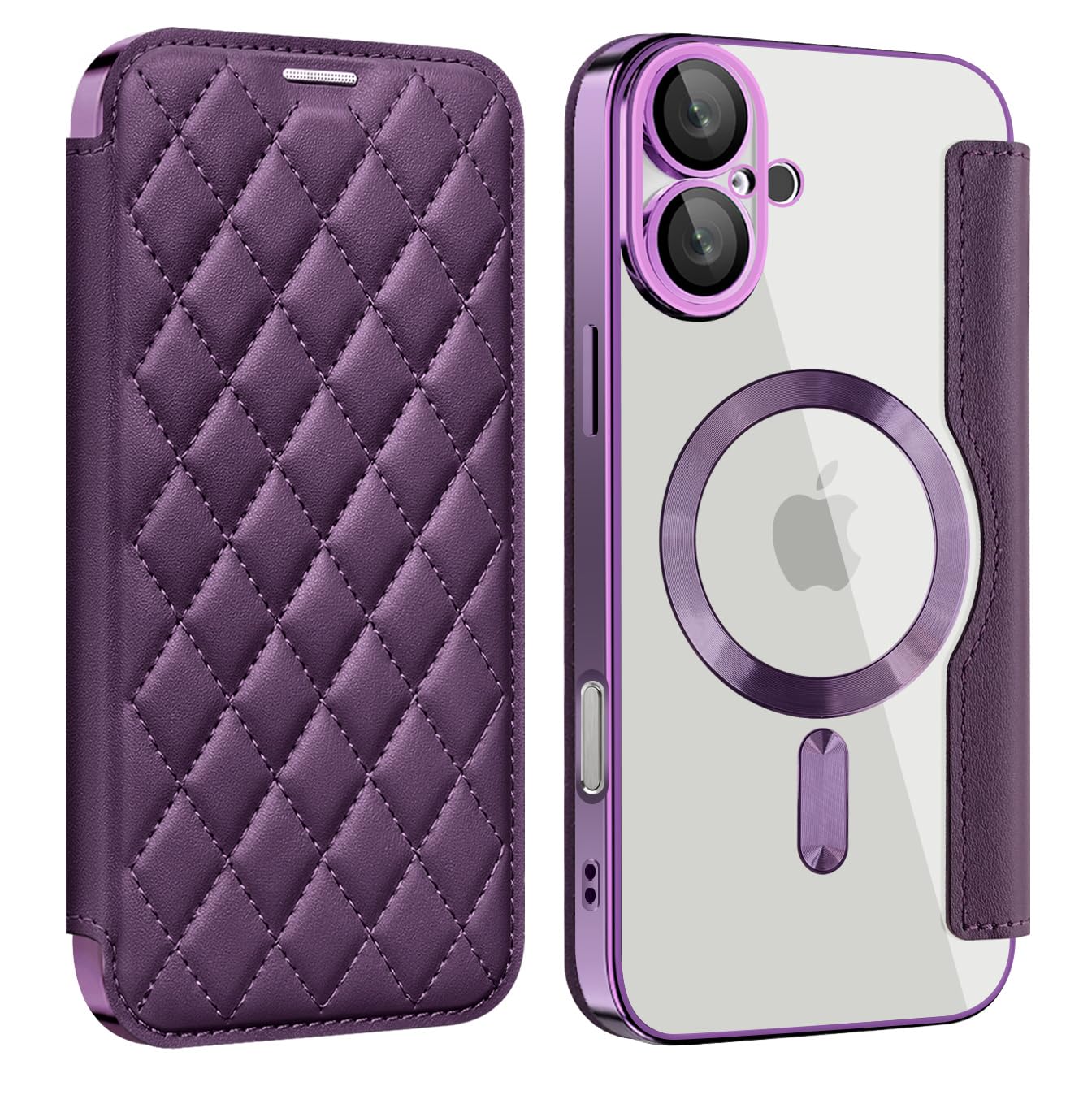 MuZiF iPhone 16 用 ケース 手帳型 Magsafe対応 クリア 背面 透明 キルティング 高級なPUレザー スマホケース カード収納 おしゃれ 韓国 人気財布型 カバー 軽量 アイフォン16 用 手帳カバー ケース (iPhone16用,パ