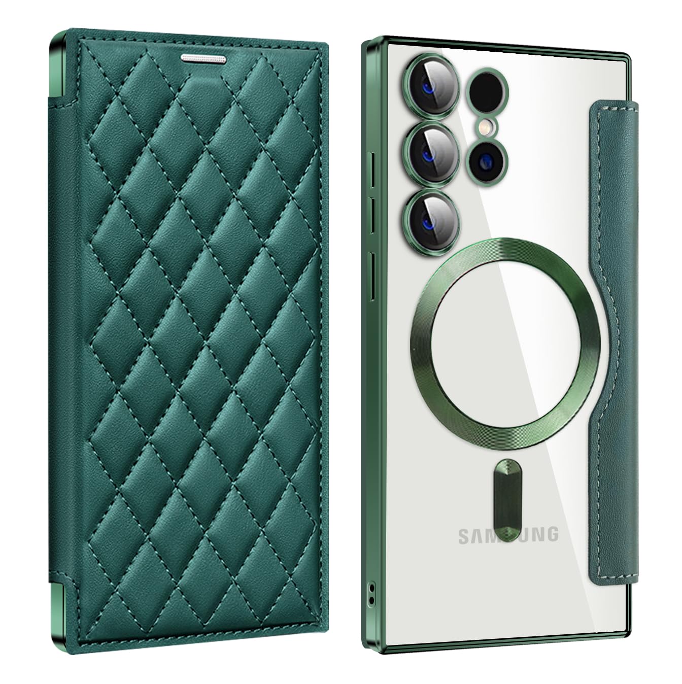 Rakuten - MuZiF Galaxy S25 Ultra 用 ケース 手帳型 Magsafe対応 クリア 背面 透明 キルティング 高級なPUレザー スマホケース カード収納 おしゃれ 韓国 人気財布型 カバー 軽量 Samsung ギャラクシー S25 Ultra