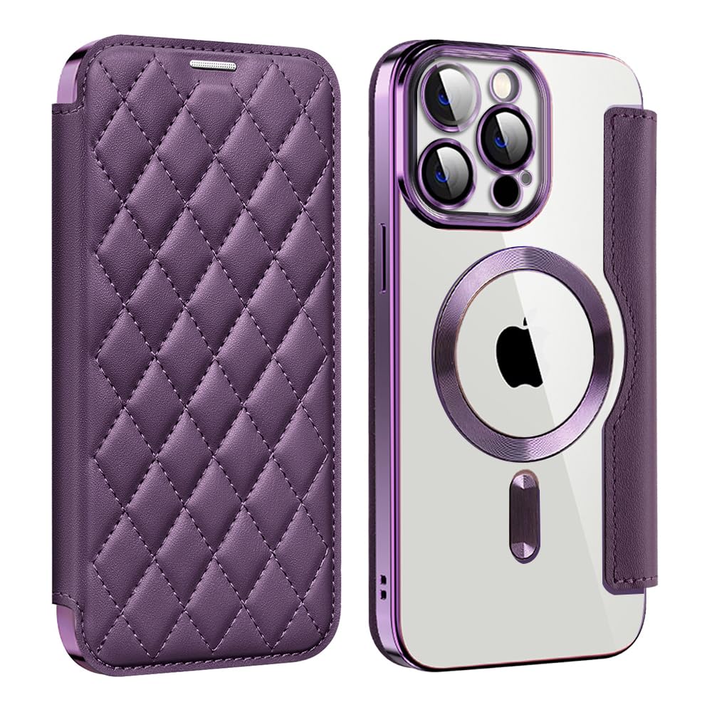 Rakuten - MuZiF iPhone 15 Pro 用 ケース 手帳型 Magsafe対応 クリア 背面 透明 キルティング 高級なPUレザー スマホケース カード収納 おしゃれ 韓国 人気財布型 カバー 軽量 アイフォン15 Pro用 手帳カバー ケース (iPho
