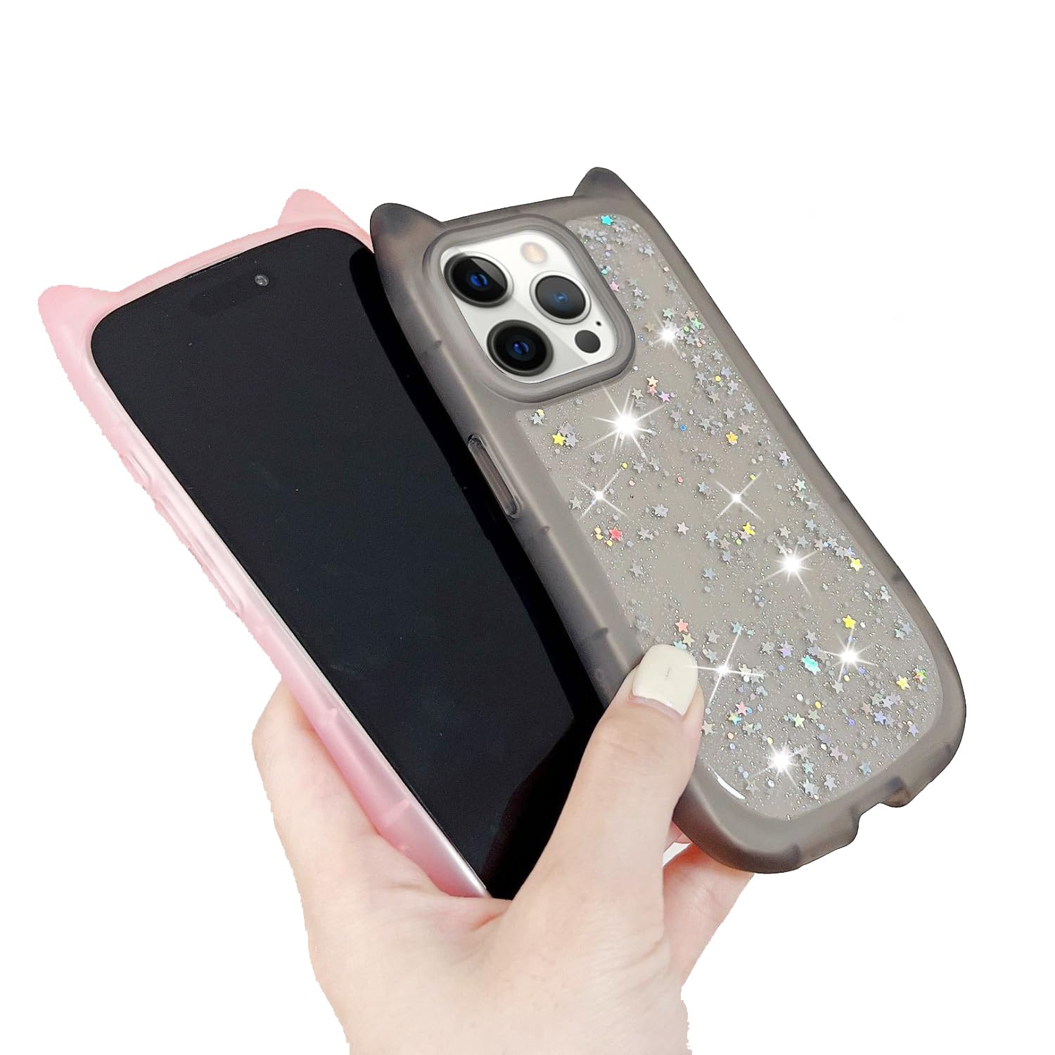 Rakuten - MuZiF iPhone 15 Plus 用 ケース クリア キラキラ 可愛い 猫耳 TPソフト 透明 かわいい ネコミミ 韓国 薄くて軽い 人気 おしゃれ 落下防止 耐衝撃 携帯カバー 15 Plus 用 スマホケース (iPhone 15 Plus 用
