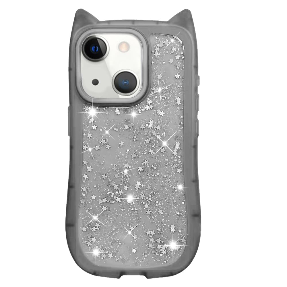 Rakuten - MuZiF iPhone 13 用 ケース クリア キラキラ 可愛い 猫耳 TPソフトケース 透明 かわいい ネコミミ 韓国 薄くて軽い 人気 おしゃれ 落下防止 耐衝撃 携帯カバー アイフォン 13 用 スマホケース (iPhone 13,ブラック）