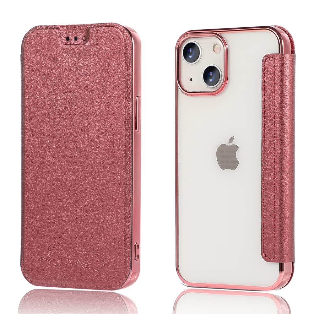 MuZiF iPhone15 Plus 用 ケース 手帳型 クリア 高級なPUレザー 耐衝撃性と耐摩耗 全面保護耐衝撃、カード収納、人気財布型 カバー 軽量 アイフォン15 Plus 用 手帳カバー (iPhone 15 Plus,ワインレッド)