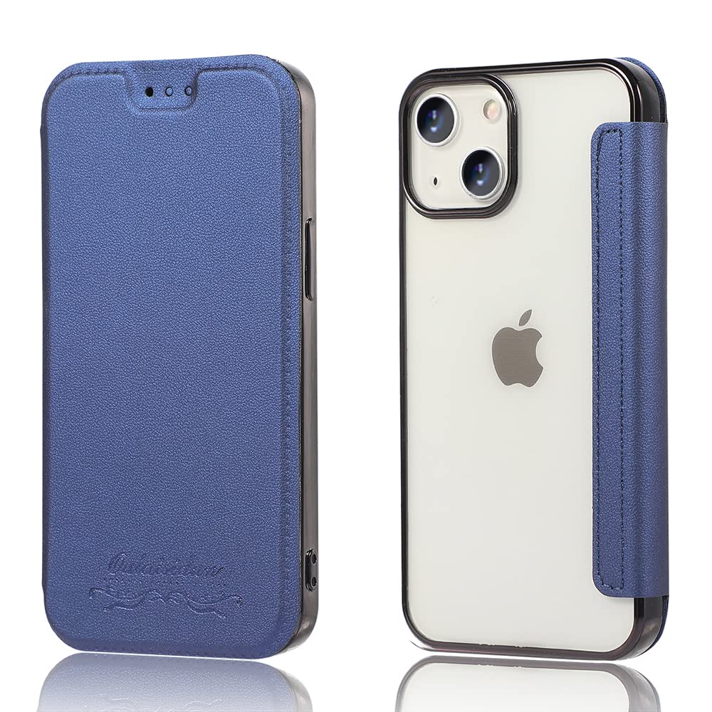 MuZiF iPhone13 用 ケース 手帳型 クリア 高級なPUレザー 耐衝撃性と耐摩耗性13用 全面保護耐衝撃、カード収納、人気財布型 カバー 軽量 アイフォン13 用 手帳カバー (iPhone 13,ターコイズ)