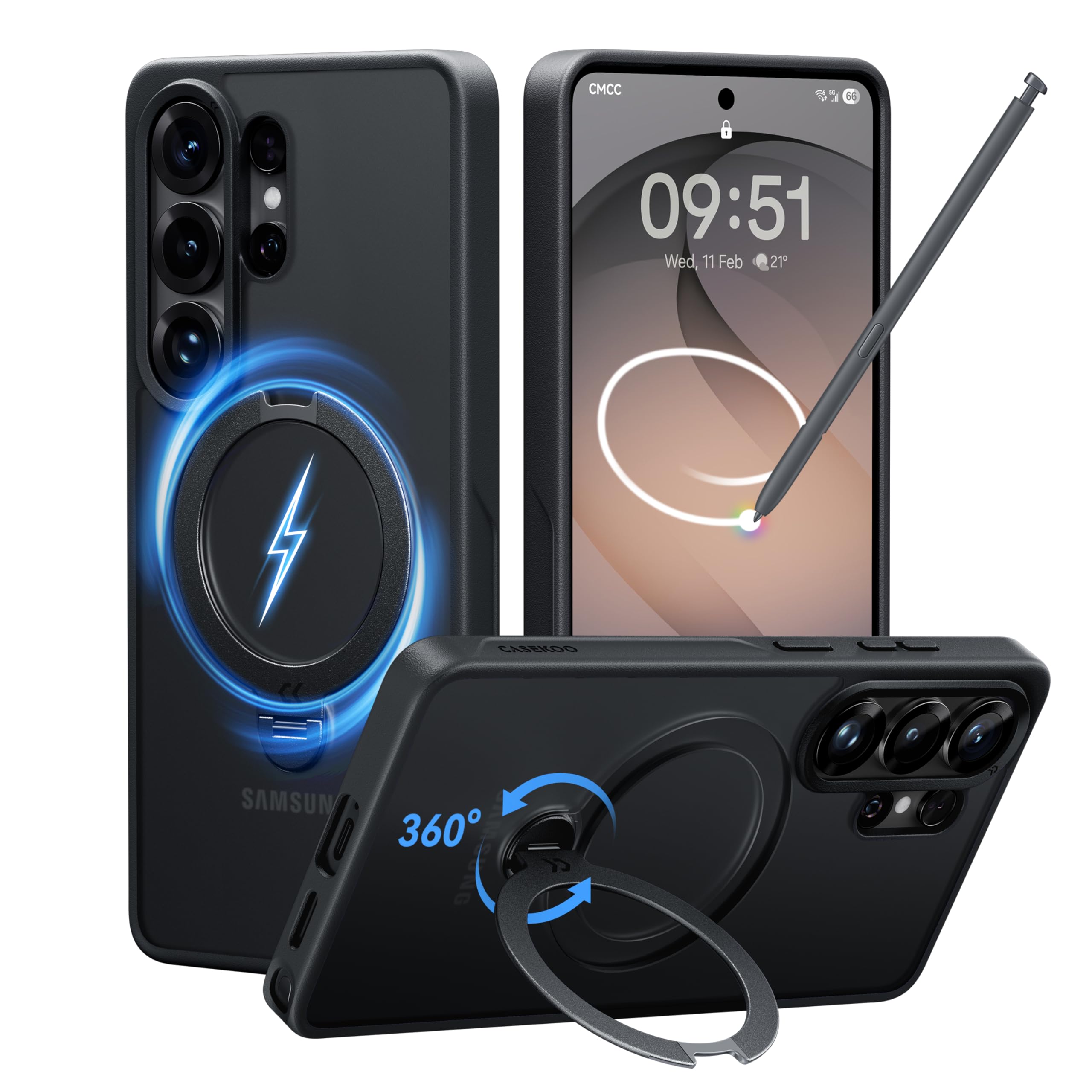 Rakuten - 【2026最高傑作&定点360度回転】CASEKOO Samsung Galaxy S26 Ultra 用 ケース 360度回転スタンド MagSafe対応 米軍MIL規格 360°全方向耐衝撃 横縦両立 耐衝撃 滑り止め マット仕上げ 黄変防止 ワイヤレ
