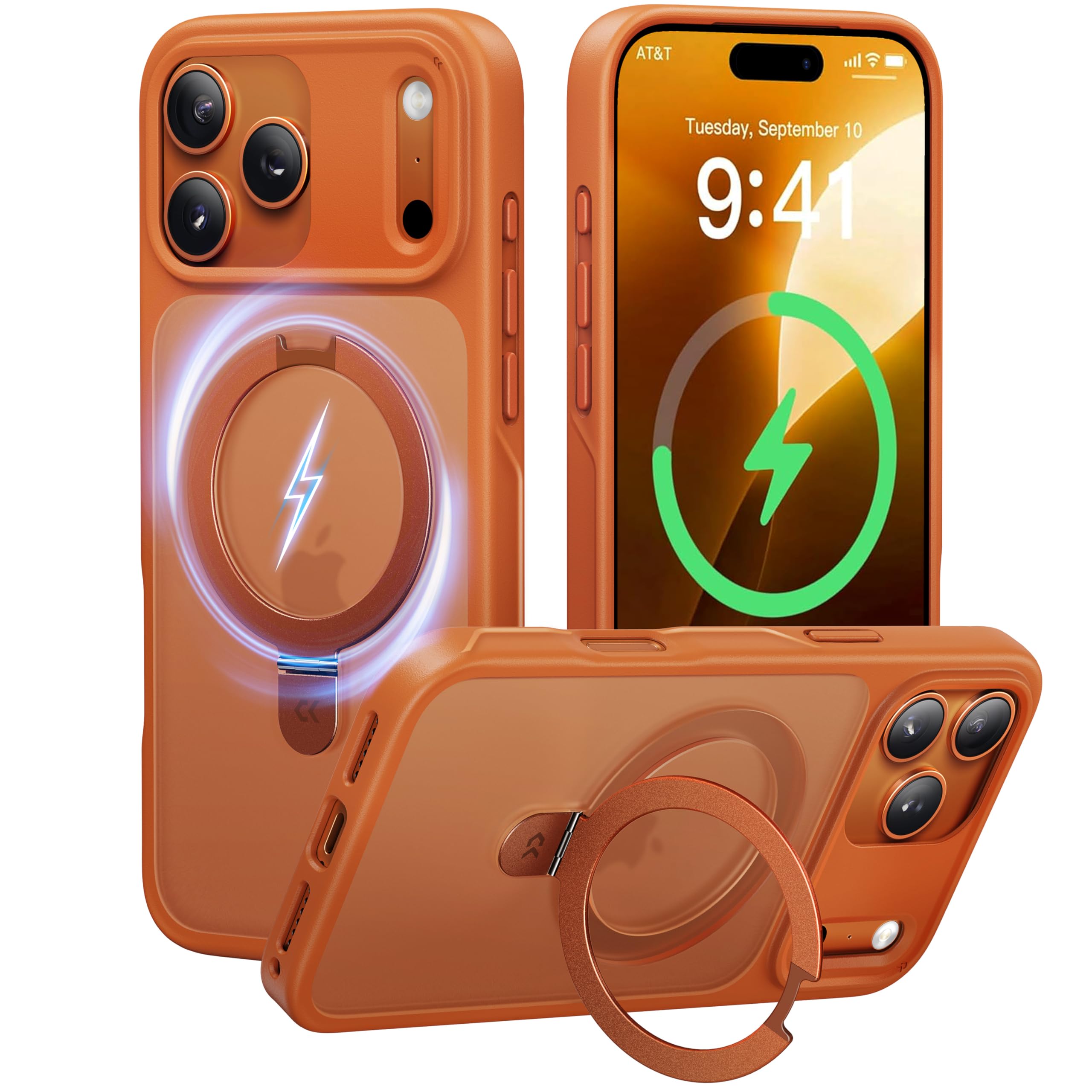 【11年の匠心開発 高耐久スタンド構造】CASEKOO for iPhone 17 Pro ケース【3倍米軍MIL規格 耐衝撃／MagSafe対応】隠しスタンド 縦横立て対応 リング機能 マット仕上げ 指紋防止 黄変防止 半透明 ストラップホール付き 特許