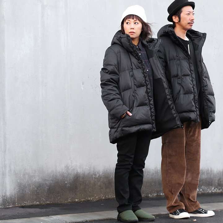 ダウンジャケット ダウン ブルゾン ジャケット ハイネック コート ヘリンボーン ミドル丈 レディース メンズ アウター 防寒 軽い カジュアル ボリュームネック|暖かい ミドルコート アウトドア【送料無料】 ALISTAIR [アリステア]