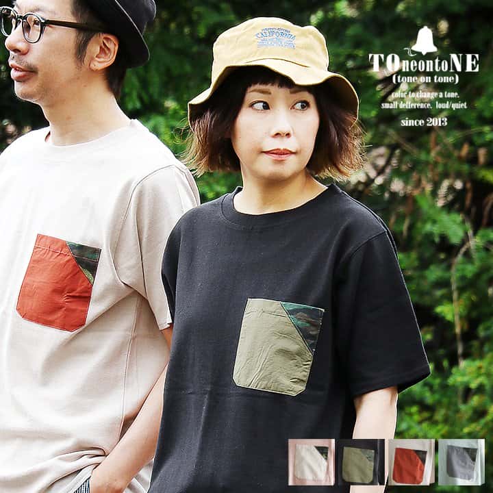 Tシャツ 半袖 ティーシャツ クルーネック 綿100％ 天竺 「配色 切り替え ポケット」 レディース メンズ 無地 カジュアル 40代 50代 TOneontoNE [トーン]