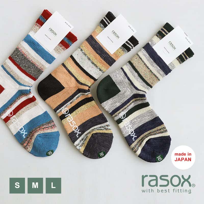 靴下 くつ下 ソックス テーパー L字型 ボーダー スニーカー コットン アクリル 日本製 メンズ レディース 女性用 S M L 22-24cm 24-26cm 26-28cm 40代 50代 |紳士 婦人靴下 男性 女性 ブランド rasox ラソックス 【メール便12】
