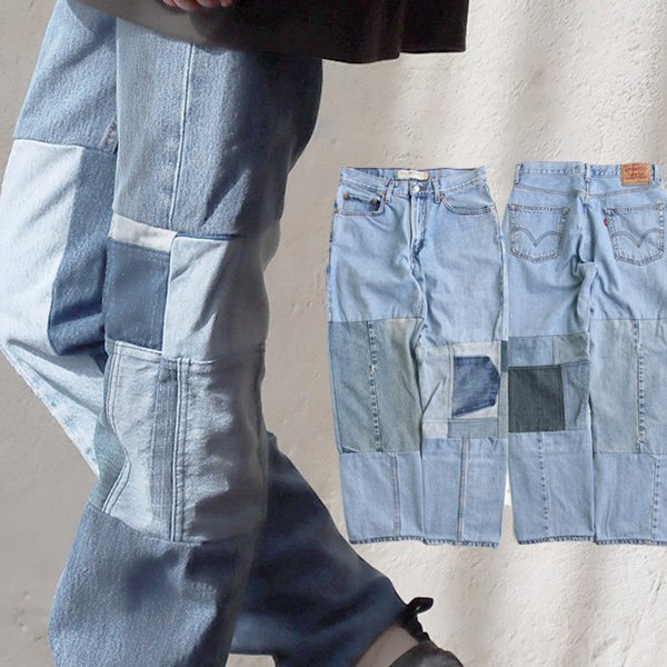 パンツ ストレート ワイド メンズ レディース デニムパンツ リメイク 古着 ゆったり 大きいサイズ カジュアル ヴィンテージ 秋 冬 パティ