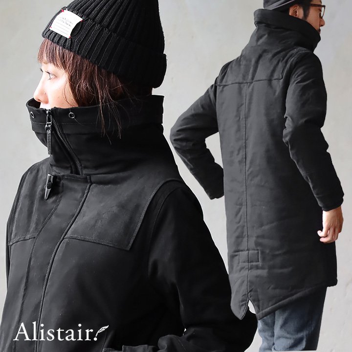 モッズコート ストレッチ 暖かい 裏地ボア 中綿 メンズ レディース スリム ミリタリー コート 冬 アウター モッズ ロング 着痩せ ハイネック 小顔 袖リブ ダブルジップ 防寒 黒 ブラック かっこいい すっきり 細見え パティ ALISTAIR アリステアのサムネイル