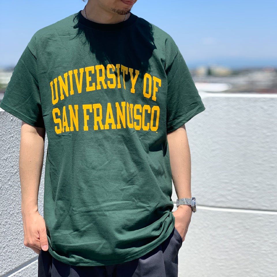 チャンピオン CHAMPION US企画 カレッジ Tシャツ COLLEGE LOGO S/S Tee SAN FRANCISCO UNIVERSITY サンフランシスコ大学 グリーン 緑 GREEN オックスフォードグレー OXFORD GREY 灰色