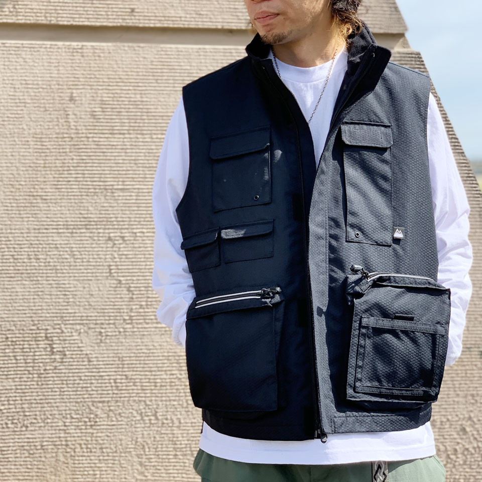 SALE Z[ t@[Xg_E FIRST DOWN xXg BACK FLEECE HONEYCOMB LIP NYLON VEST F542024 ubN  BLACK