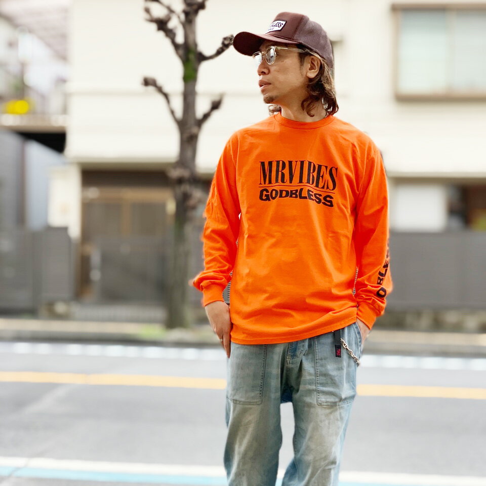 MRV by Mr.vibes ロンT Tシャツ NM GOD BLESS L/S Tee 長袖 オリジナル オレンジ ORANGE