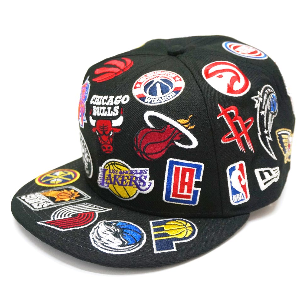 ニューエラ NEW ERA スナップバックキャップ 9FIFTY TEAM LOGO ALLOVER SNAPBACK CAP - NBA キャップ 帽子 総柄 ブラック 黒 BLACKのサムネイル