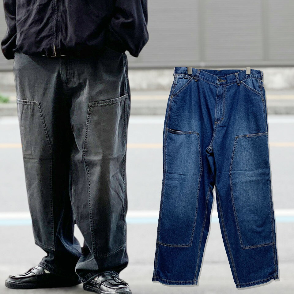 全2色 ヌルトウキョウ NULL TOKYO デニムパンツ W-KNEE LONG DENIM PANT ダブルニー ブラックデニム 黒 BLACK インディゴ INDIGO NULL-110EX