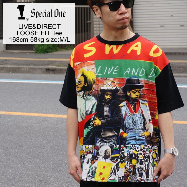 SPECIAL ONE スペシャルワン Tシャツ LIVE DIRECT LOOSE FIT Tee ブラック 黒 BLACK ビッグシルエット ASWAD アスワド