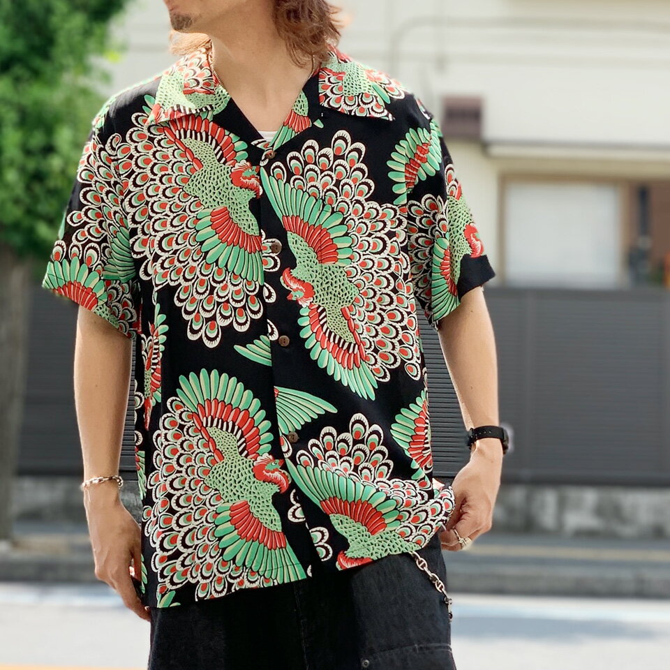 サンサーフ　ピーコック　ブラック　L SUN SURF / HAWAIIAN S/S SHIRT “PEACOCK”