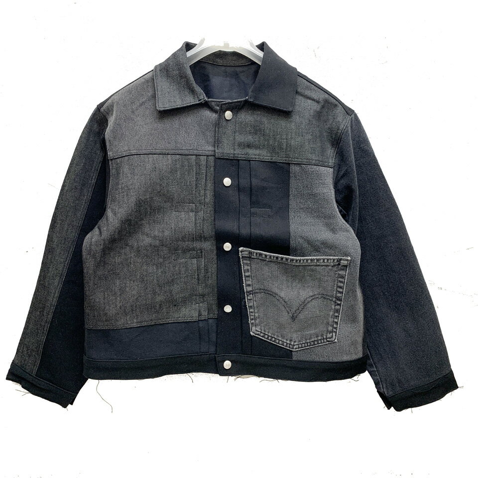 スリフティルック THRIFTY LOOK リメイクデニムジャケット DENIM REMAKE PLEATS JACKET 1st ブラックデニム 黒 BLACK (#3)