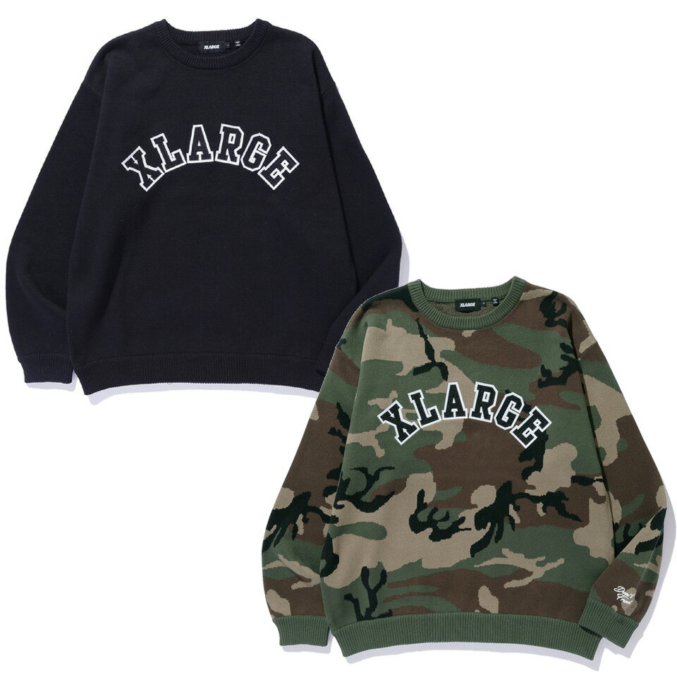 Rakuten - 全2色 エクストララージ XLARGE ニット セーター ARCH LOGO CREWNECK KNIT ブラック 黒 BLACK カモ CAMO 迷彩 101253015002