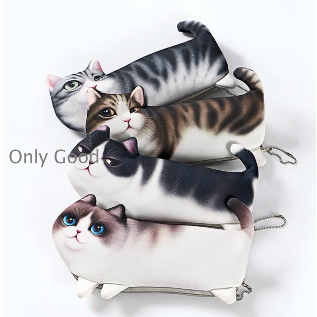 ペンケース 筆箱 ネコ 動物 ファスナー 布製 可愛い おしゃれ ペン入れ 筆入れ 猫 アニマル ジッパー ..