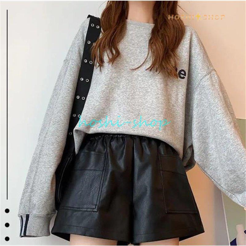 レザーパンツ レディース ショートパンツ 短パン ウエストゴム ハイウエスト Aライン 革パンツ レザー 着痩せ 美脚 オシャレ