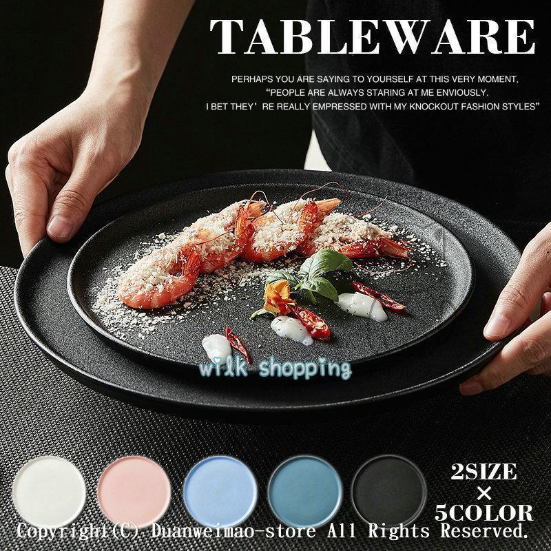 プレート 22cm 27.5cm 丸 食器 フラット 平 大皿 シンプル 洋食器 陶磁器 業務用 パスタ皿 サークルプレート レストラン食器 高級 おしゃれ 全5色