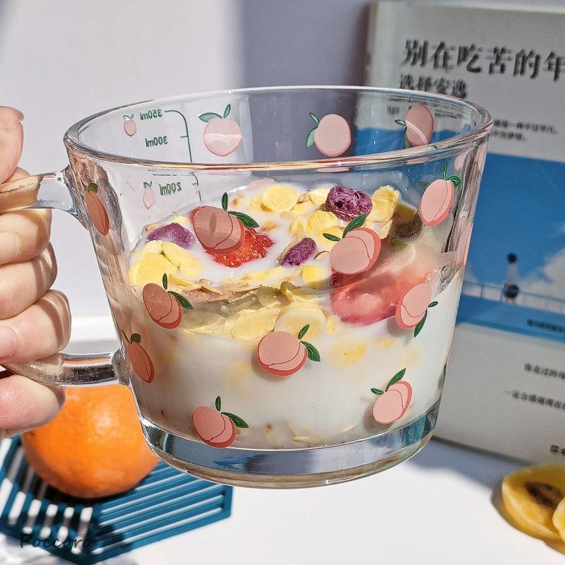 耐熱 グラス マグ コップ ガラス かわいい 食器 おしゃれ 350ml マグカップ 持ち手 保温 計量カップ 透..