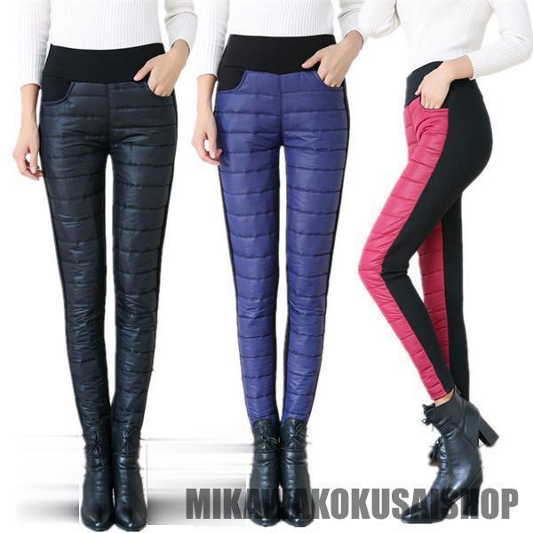 レディースダウン風パンツ防寒裏起毛あったか美シルエット冬パンツボトムス冬30代?70代ファッション軽量保温性抜群ズボンダウン風ロング丈高ウエスト
