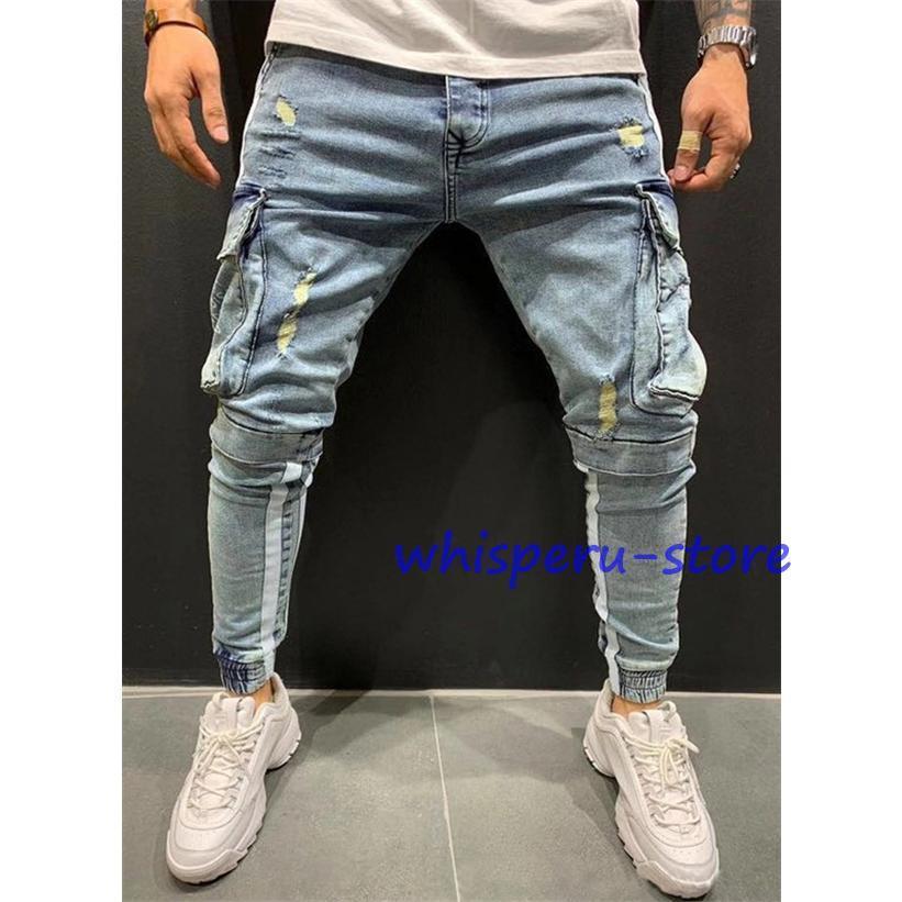 デニムパンツ ジーパン メンズ ジーンズ スキニーデニム 作業着 パンツ ボトムス スリム ストレッチ 伸縮 ヴィンテージ ジョガーパンツ テーパード