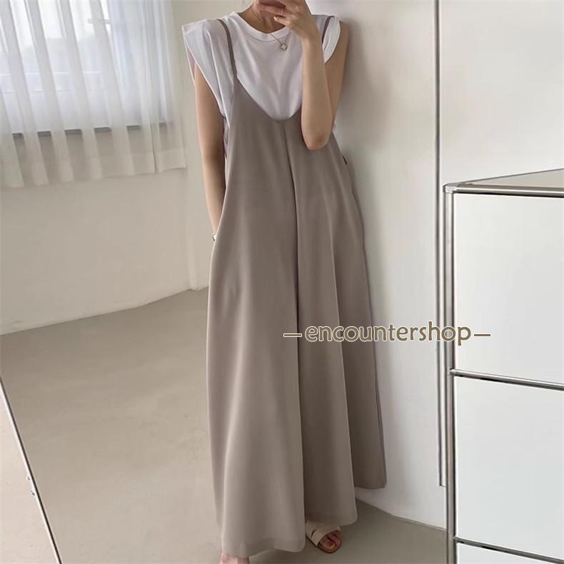 ジャンパースカート 重ね着 レイヤード レディース サロペット オールインワン キャミワンピース 無地 オーバーオール ゆったり 体型カバー 大きいサイズ 夏