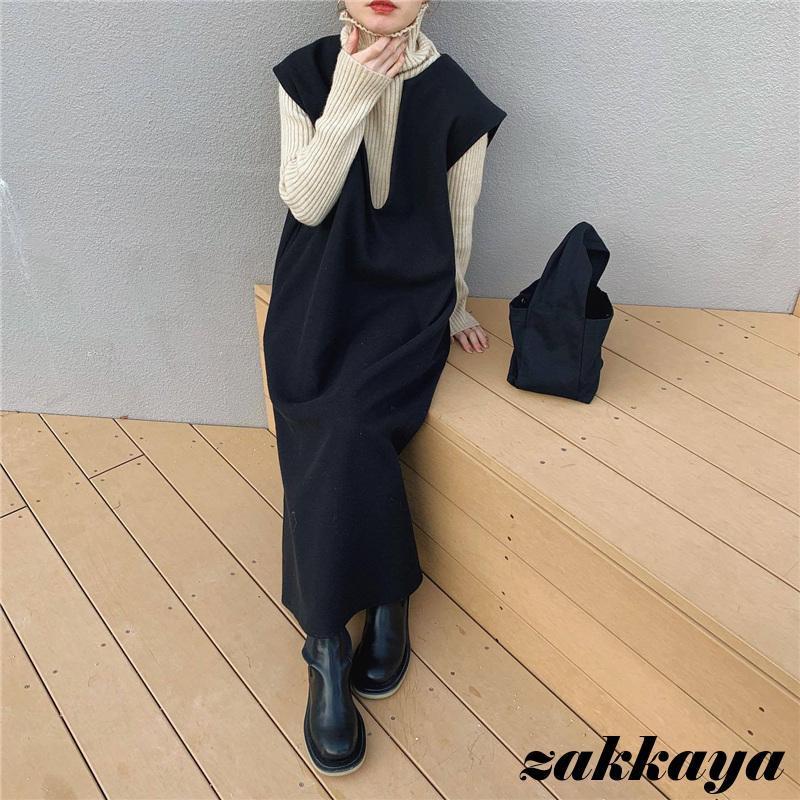 【スーパーSALE期間限定価格！】 ジャンパースカート ノースリーブワンピース Iライン ジャンスカ vネック マタニティ レディース 春秋冬 体型カバー ストレートシルエット スーパーセール