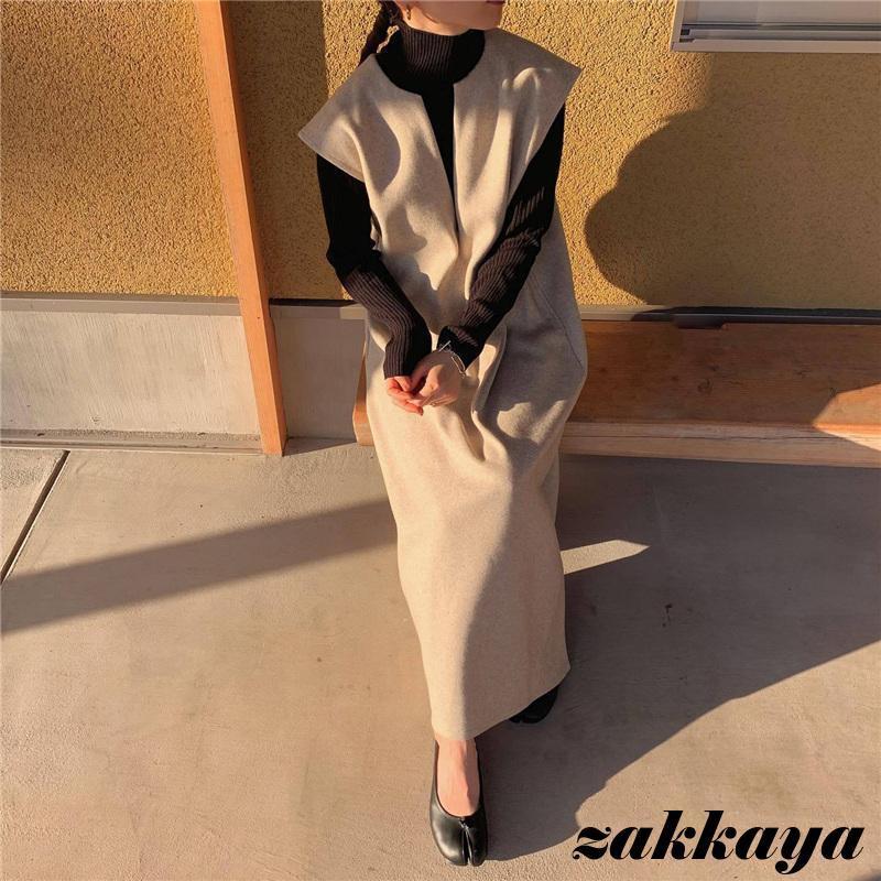 【スーパーSALE期間限定価格！】 ジャンパースカート ノースリーブワンピース Iライン ジャンスカ vネック マタニティ レディース 春秋冬 体型カバー ストレートシルエット スーパーセール