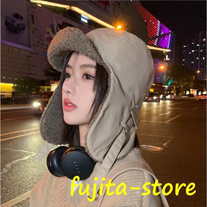 防寒帽子 コーデュロイ帽子 ロシア帽 耳当て付き ファー帽子 防風 キャップ ボア パイロット メンズ レディース 防寒 あったか(4)