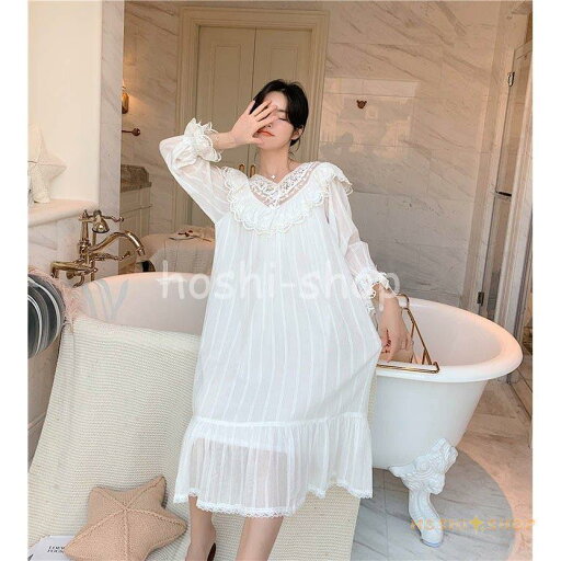 レディース 姫系 レース ネグリジェ 寝巻き マキシ丈 ロマンティック ルームワンピース パジャマ ガウン 部屋着 ナイトウェア レディースネグリジェ パジャマ