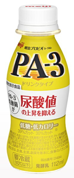 ☆賞味期限：当店発送日から11日〜13日 ご注意！ ◆こちらの商品は「要冷蔵（10℃以下）」になりますので、クール便での配送となります。 ◆通常商品との同梱はできませんのでご了承ください。 ◆送料無料の対象外となります。 ◆要冷蔵商品ですので、商品到着後は冷蔵庫での保管をおねがいします。 ◆宅配ボックスへのお届けは不可になります。 ◆ご不在時は、出来るだけ早めに再配達依頼をしてください。 ◆商品発送メール送信後のキャンセルはお受けできませんのでご了承ください。 ☆プリン体への可能性に着目して数千種類の中から選び抜かれたPA‐3乳酸菌 ☆プリン体が気になる方へ毎日の食生活を応援します！ 内容量 112ml×12本 賞味期限 11日〜13日（当店発送日から） 保存方法 要冷蔵（10℃以下） エネルギー 79kcal たんぱく質 3.5g 脂質 0.7g 炭水化物 14.6g ナトリウム 47mg カルシウム 128mg （成分112mlあたり）