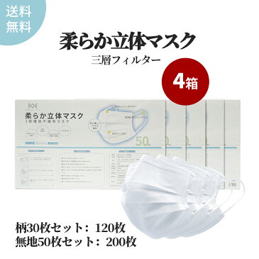 不織布マスク マスク200枚 4箱 【大人用マスク】 まとめ買い 大量 箱入り 立体マスク カラーマスク 血色マスク 柄マスク 高品質 白マスク 使い捨てマスク 家庭用マスク 飛沫 花粉 風邪 pm2.5 ホコリ 3層フィルター構造 JIS基準適用 | 大容量 カラー ピンク グリーン 和装