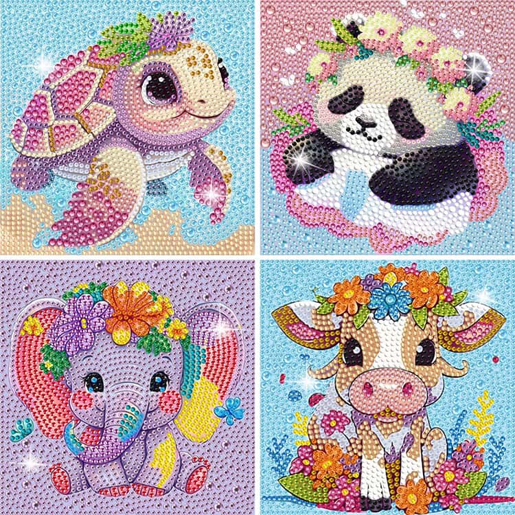 動物 4個セット 5D 刺繍キット キット アート ダイヤモンドアート ビーズ刺繍 正方...