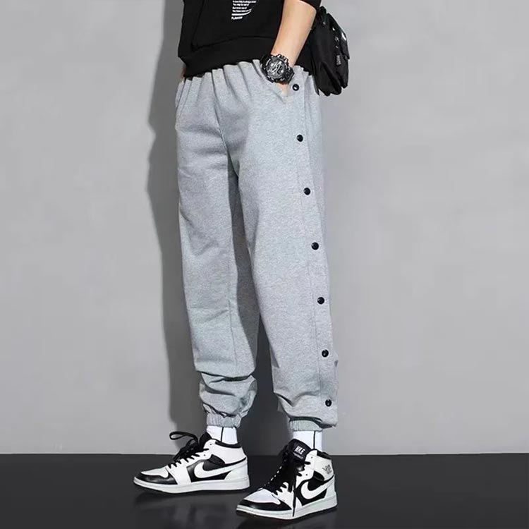 ラインジャージパンツ スウェットパンツ メンズ ジョガーパンツ サイドスリット サイドボタン サイド開き スポーツパンツ バスケットボールパンツ ロングパンツ サルエル ゆったり B系 ストリート系 かっこいい 黒 白 ブラック ホワイト