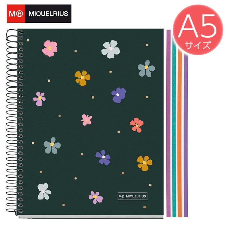 新商品【ミケルリウス 日本公式ショップ】 スプリングナイト A5 リングノート 5mm方眼 中紙4色 120枚 70g/m2 ミシン目入り 2つ穴 スペイン か...