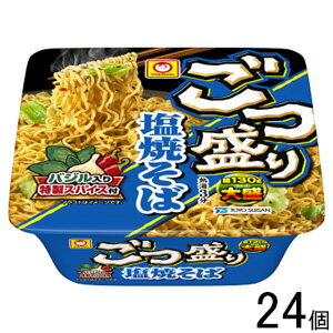 名称即席カップめん原材料名油揚げめん(小麦粉(国内製造)、植物油脂、精製ラード、食塩、しょうゆ、ガーリックパウダー、粉末野菜、卵白)、添付調味料(チキンエキス、植物油、デキストリン、ラード、食塩、砂糖、しょうゆ、香味油脂、香辛料(バジル、にんにく、唐辛子)、野菜エキス、デーツ果汁)、かやく(キャベツ)／加工でん粉、調味料(アミノ酸等)、炭酸カルシウム、酒精、かんすい、増粘多糖類、酸化防止剤(ビタミンE、ビタミンC)、カラメル色素、クチナシ色素、ビタミンB2、ビタミンB1、(一部に小麦・卵・乳成分・大豆・鶏肉・豚肉を含む)容量156g（めん130g）入数12個×2ケース：合計24個賞味期間（メーカー製造日より）6ヶ月保存方法高温多湿やにおいの強い場所、直射日光をさけ常温で保存製造者東洋水産株式会社 東京都港区港南2丁目13番40号ご注意＞必ずお読み下さい※リニューアルに伴い、パッケージ・内容等予告なく変更する場合がございます。予めご了承ください。 パッケージ等のご指定があれば、ご連絡下さい。 ※北海道・沖縄・離島へのお届けができない商品がございます。【全国送料無料】【メール便】の商品は、どこでも送料は追加されません。 ※生鮮食品（商品名に【要冷蔵】または【要冷凍】と記載）は、ご注文後のキャンセルまた返品および交換はできません。ご不在等で返送された場合は、ご返送にかかる代金をご請求致します。麺130g、チキンと玉ねぎの旨みが利いた塩味ソースに「バジル入り特製スパイス」が付いた大盛塩焼そば。