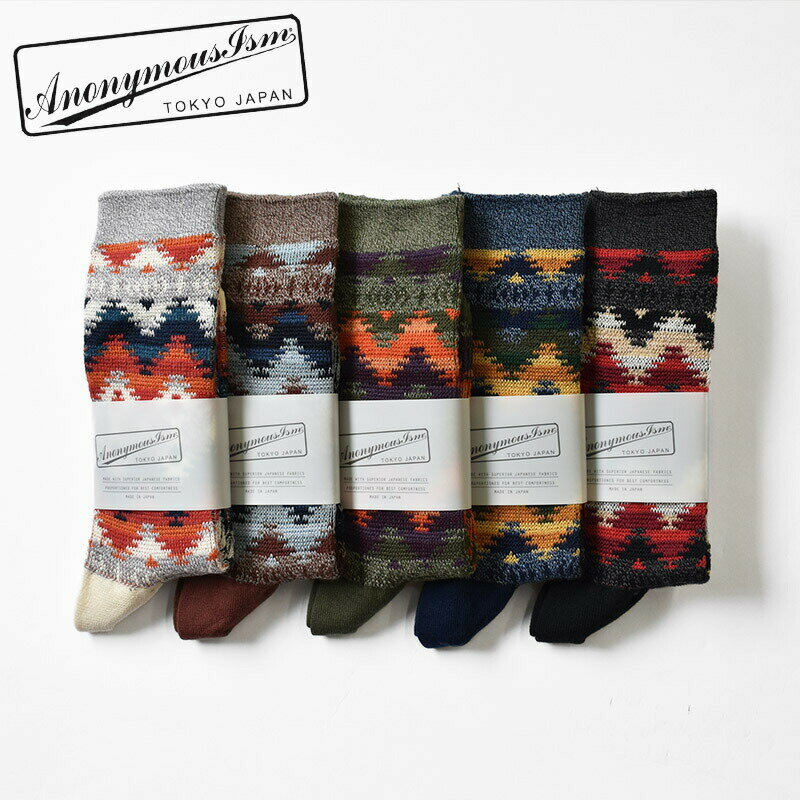 アノニマスイズム 靴下 メンズ AnonymousIsm Socks Wigwam JQ crew socks Japan made アノニマスイズム ウィグワム JQ ジャガード クルーソックス 日本製 メンズ レディース ユニセックス 15191600