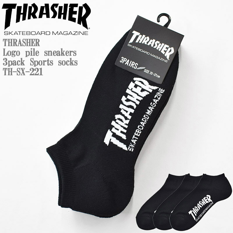 楽天Mr.MojoTHRASHER スラッシャー Logo pile sneakers 3pack Sports socks TH-SX-221 ロゴ 底パイル くるぶし ソックス 3足組 スケーター ストリートメンズ レディース ユニセックス