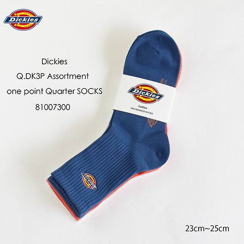 23cm~25cm Dickies ǥå Q, 3P DK Logo one point quarter socks 3pack...
