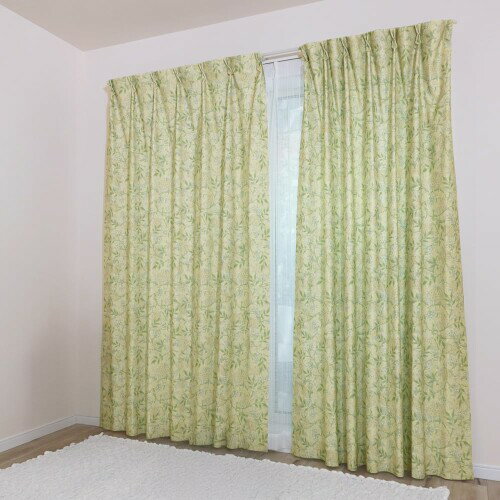 (カエイレース) 防炎 カーテン 2枚セット(厚地1枚・レース1枚)ウィリアムモリス厚地(断熱 保温 3級遮光..