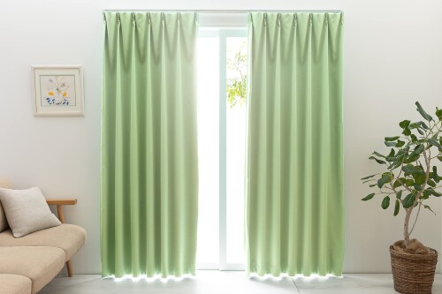 ユニベール 1級遮光 防炎 防炎ラベル付き 節電 省エネ 断熱 保温 日本製 無地 寝室 リビング カーテン 幅150cm×丈220cm 1枚 ベルーイ グリーン