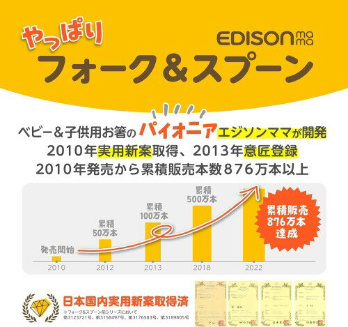 EDISONmama(エジソンママ)フォーク&スプーン 2個セット ケース付 1.5歳~ 家用と外出用で使い分け 麺が落ちない 容器の隅まですくえる/ステンレス ファミレス 旅行 離乳食 赤ちゃん ベビー 3