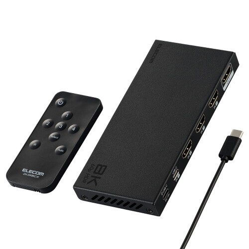 エレコム HDMI 切替器 8K 60Hz 4入力1出力 (HDMI ×3 + Type-C ×1) リモコン付き PS5・4 / Nintendo Switch/Fire TV Stick 他 DH-SW8KC41BK/E