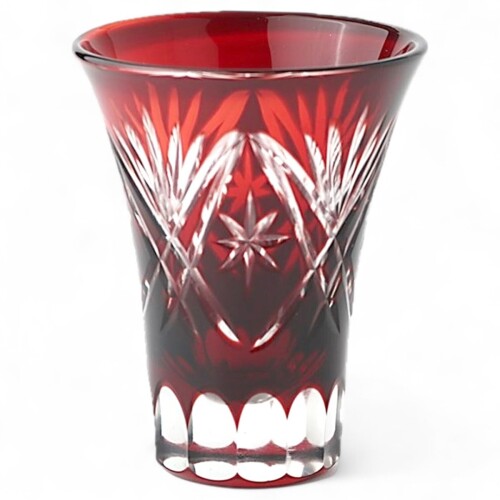 J-kitchens 水影 切子 グラス カップ 日本酒 おちょこ 径6.2×7.8cm 60cc 星扇 レッド Current Model