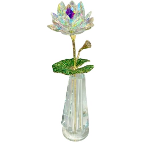 キューフラ(Q-FLA) 造花 アーティシャル フラワー クリスタル ロータス 花びん付き クリア 花 ハンドメイド インテリア 室内装飾 リビング 店舗 置き物 オブジェ キラキラ 823039