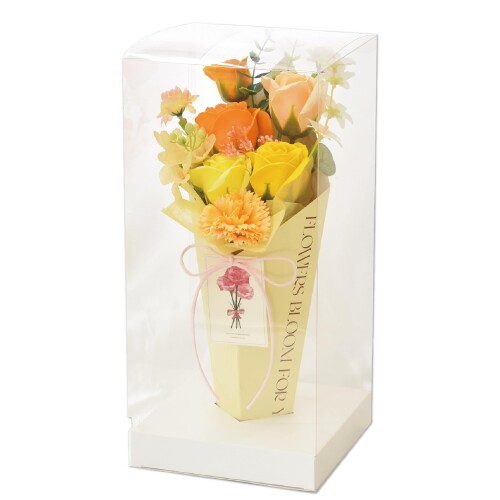 ポピー名古屋 ソープフラワー シャボンフラワー 造花 ギフト プレゼント 6輪スタンドブーケ バラ 花束 約30cm クリアケース付き SH-049 イエロー